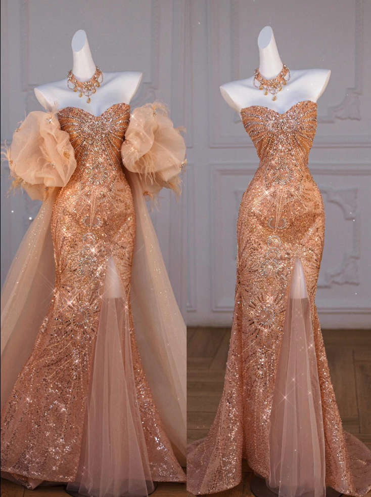 Classy Mermaid Off The Shoulder Slit Sequin Long Party Dress Prom Dresses SD1815