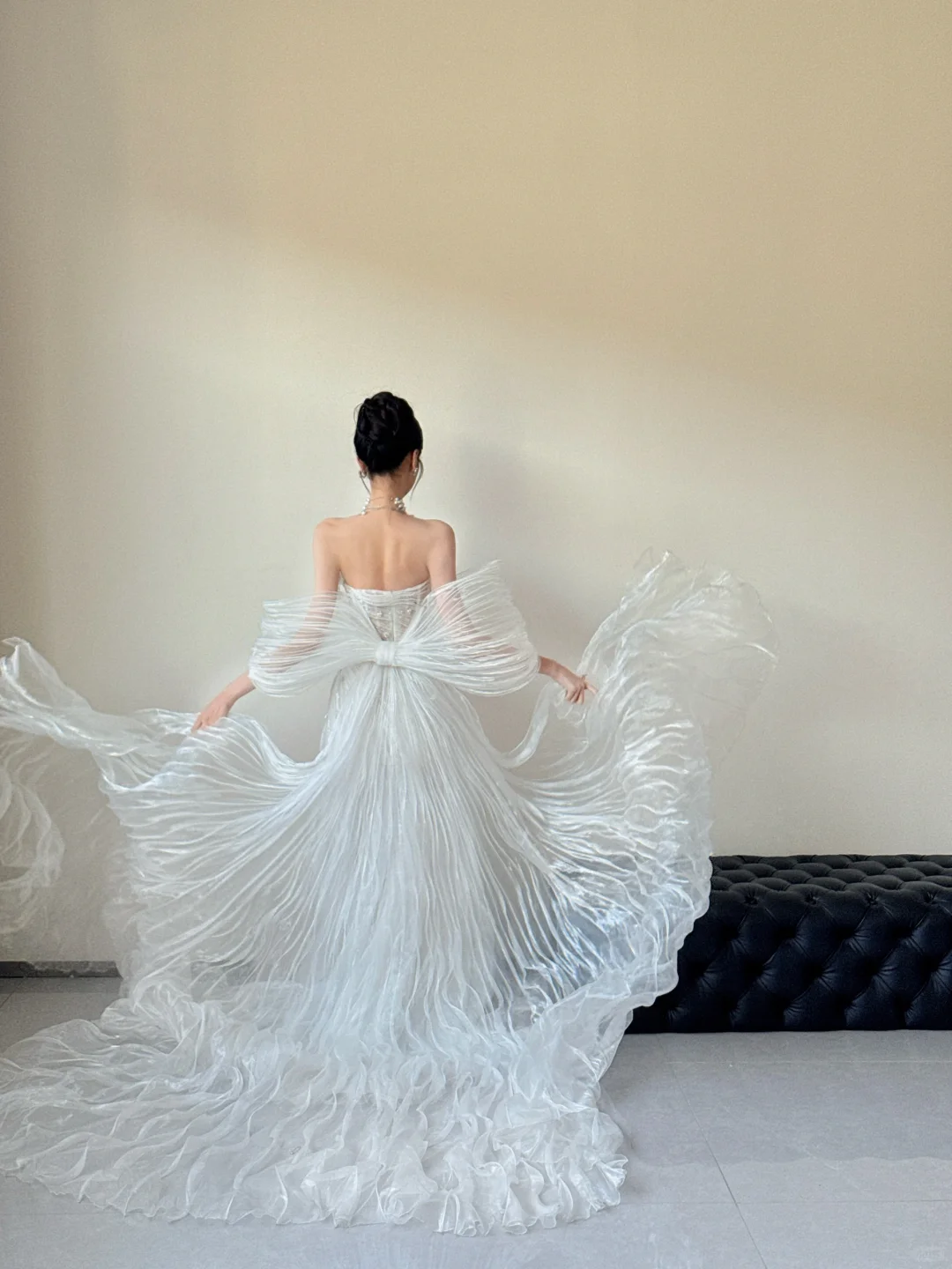 Unique A Line Off The Shoulder White Tulle Beaded Ruffles Long Wedding Dresses C3817