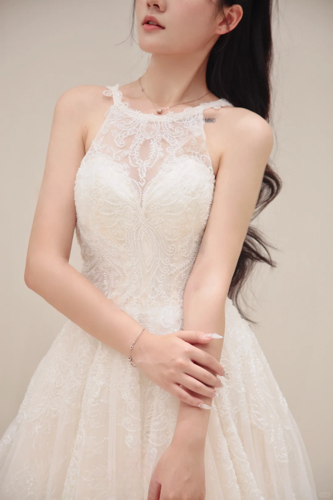 Princess A Line Halter Tulle Lace Long Wedding Dresses C3833