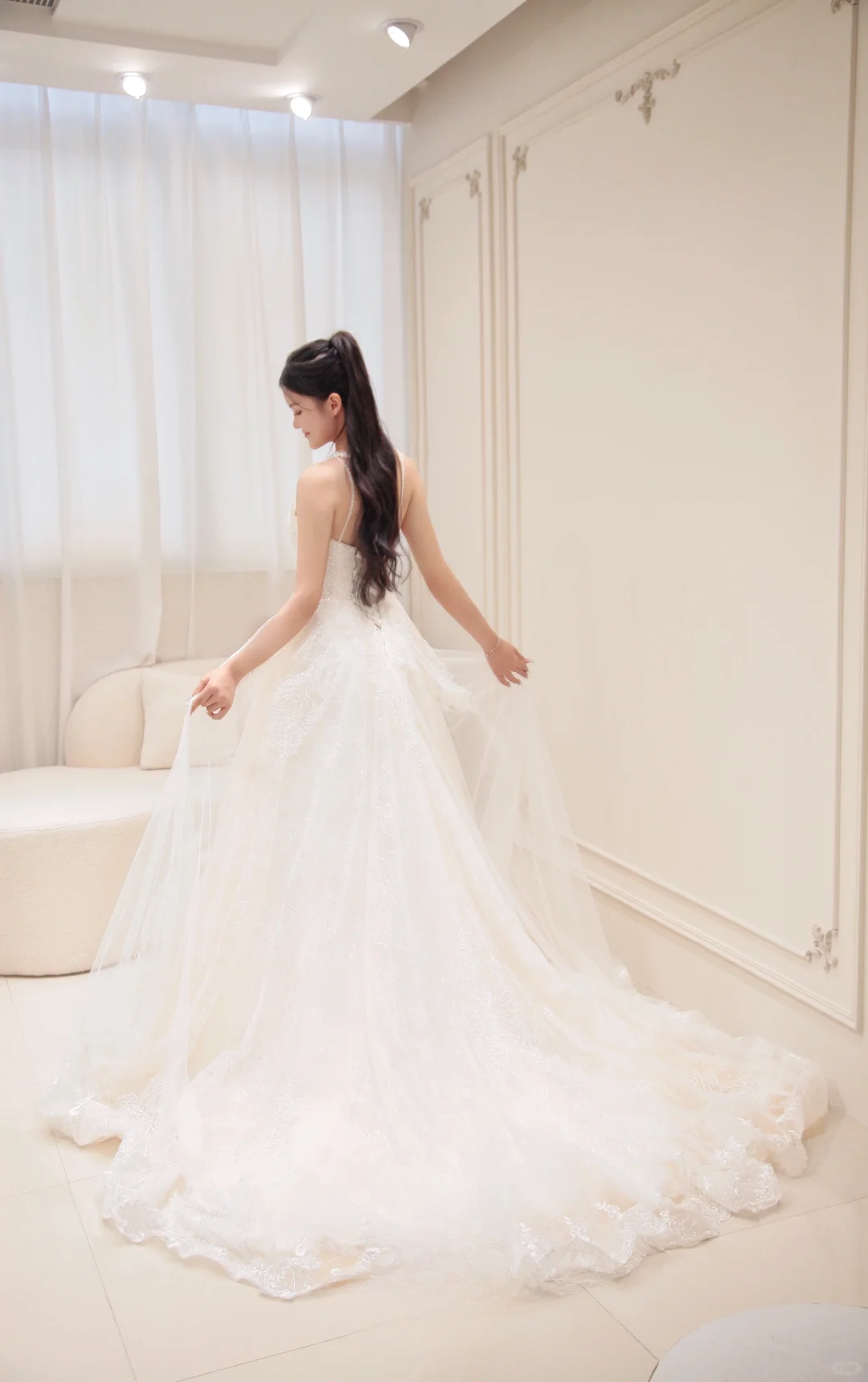 Princess A Line Halter Tulle Lace Long Wedding Dresses C3833