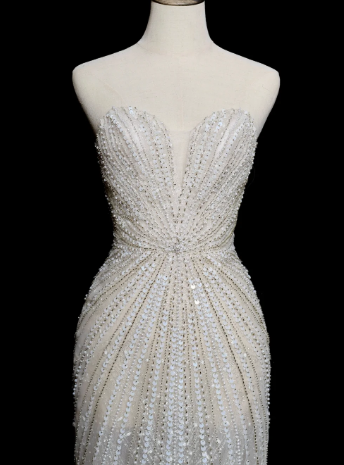 Dreamy Mermaid Strapless Tulle Beaded Long Wedding Dresses C3848