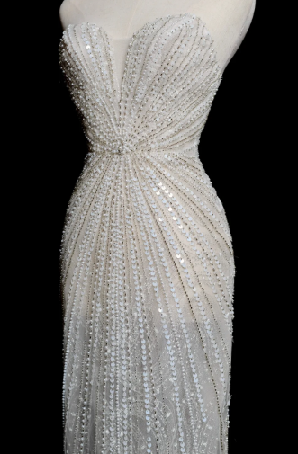 Dreamy Mermaid Strapless Tulle Beaded Long Wedding Dresses C3848