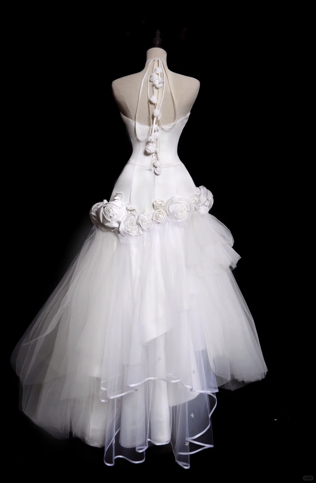 Unique Mermaid Halter Satin Tulle Flower Applique Long Wedding Dresses C3850