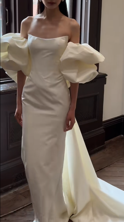 Simple Mermaid Off The Shoulder Satin Long Wedding Dresses C3863