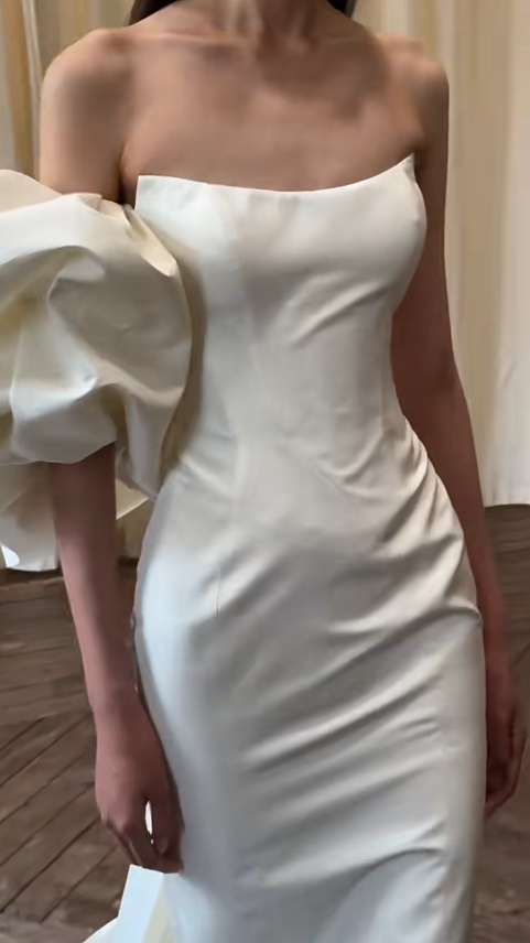 Simple Mermaid Off The Shoulder Satin Long Wedding Dresses C3863