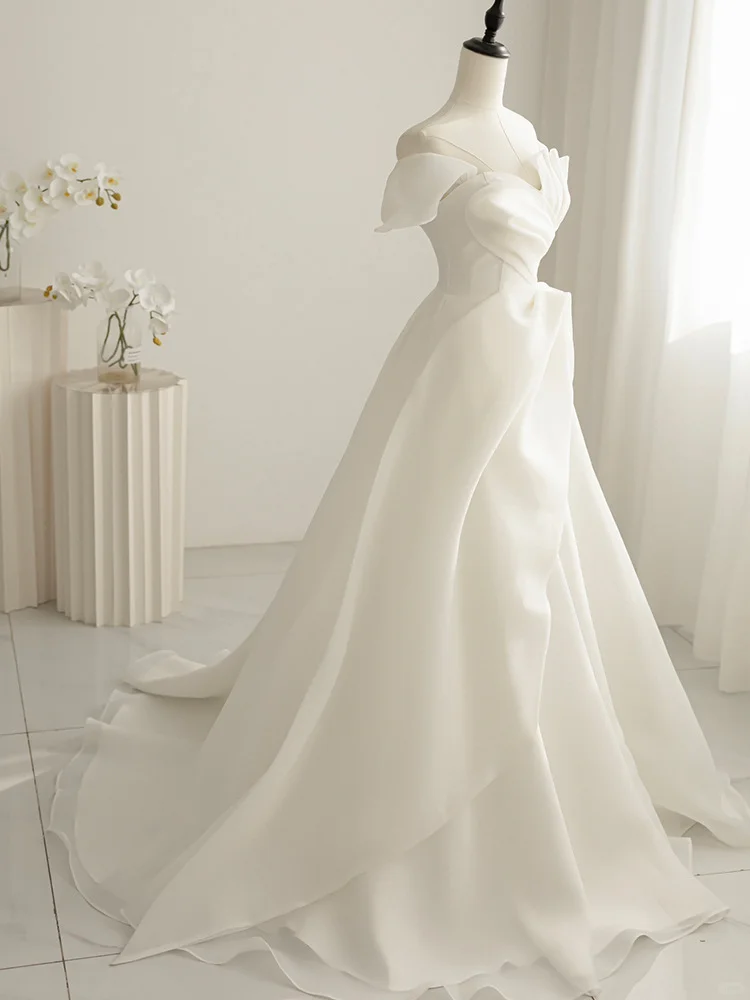 Summer Simple A Line Strapless Satin Long Wedding Dresses C3867
