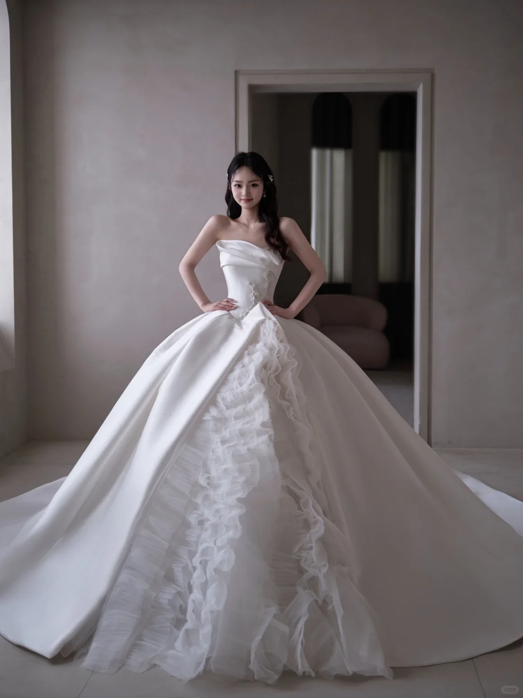 Timeless Ball Gown Strapless Satin Applique Tulle Long Wedding Dresses C3892