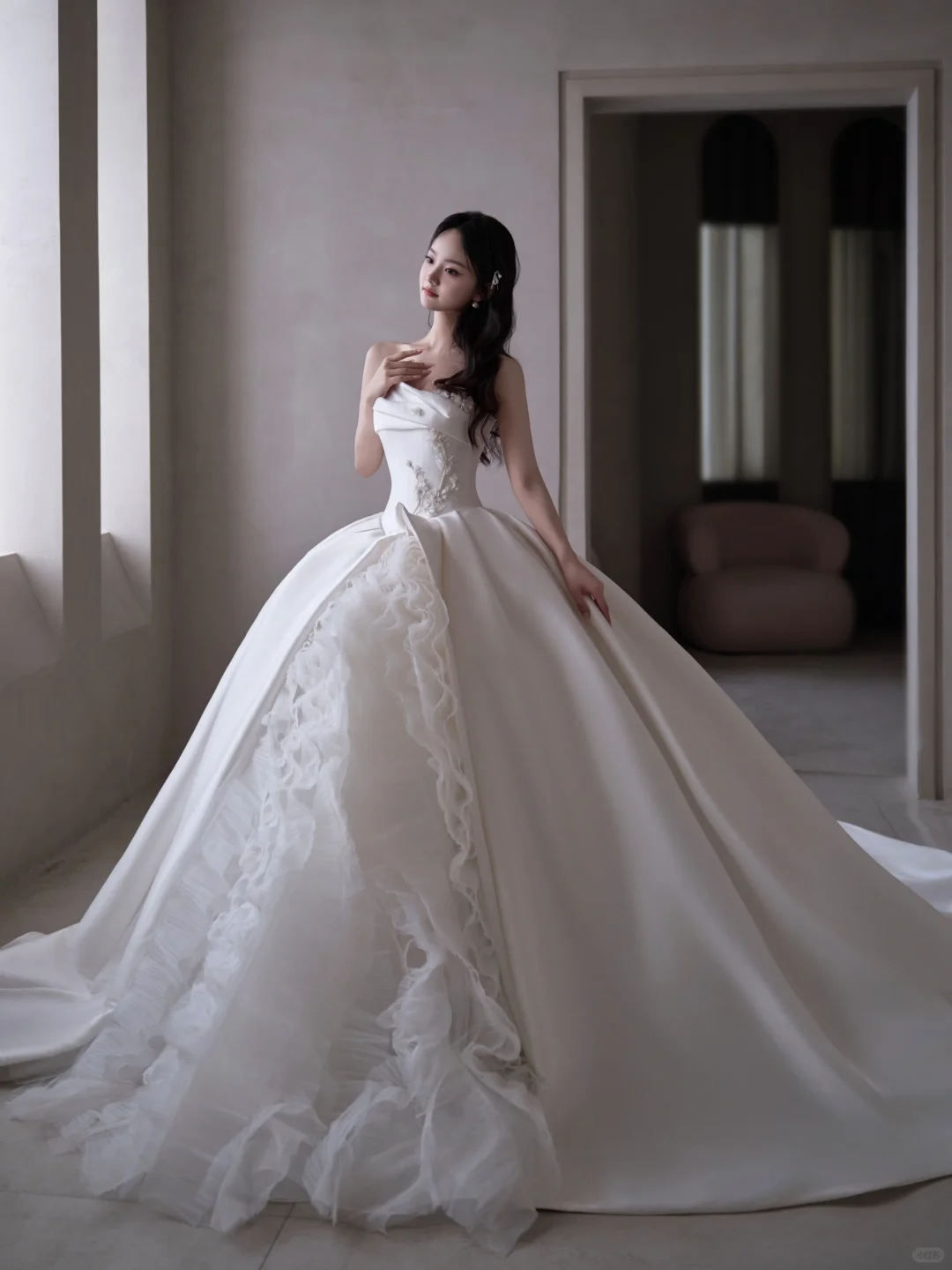 Timeless Ball Gown Strapless Satin Applique Tulle Long Wedding Dresses C3892