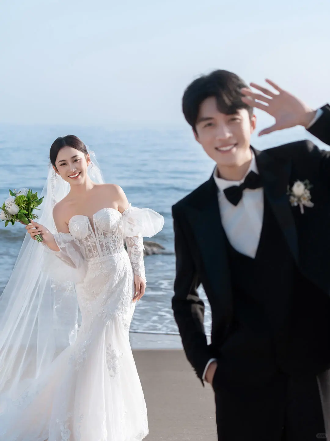 Unique Mermaid Off The Shoulder White Satin Tulle Applique Long Sleeve With Veil Long Wedding Dresses C3911
