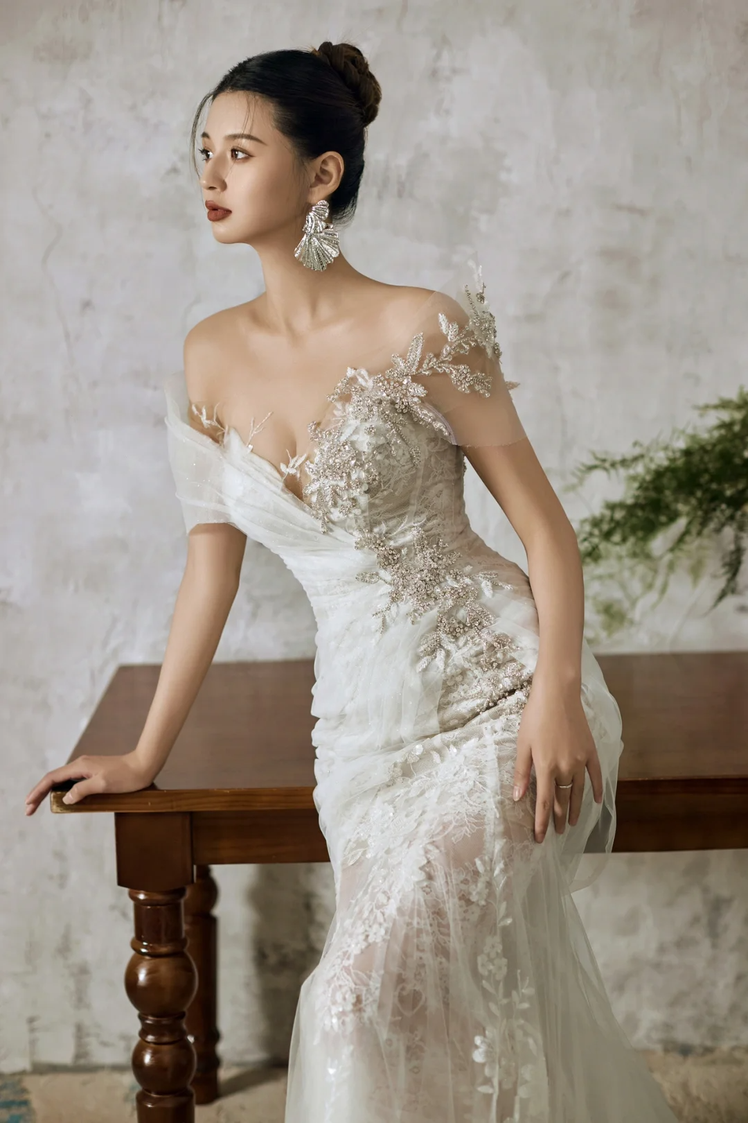 Timeless Mermaid Off The Shoulder Tulle Lace Applique Long Wedding Dresses C3958