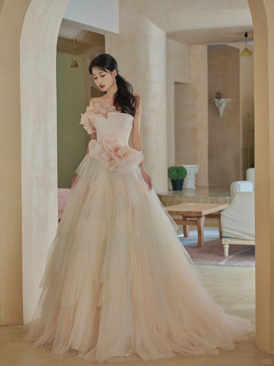 Elegant Ball Gown Strapless Satin Tulle Long Wedding Dresses C3964
