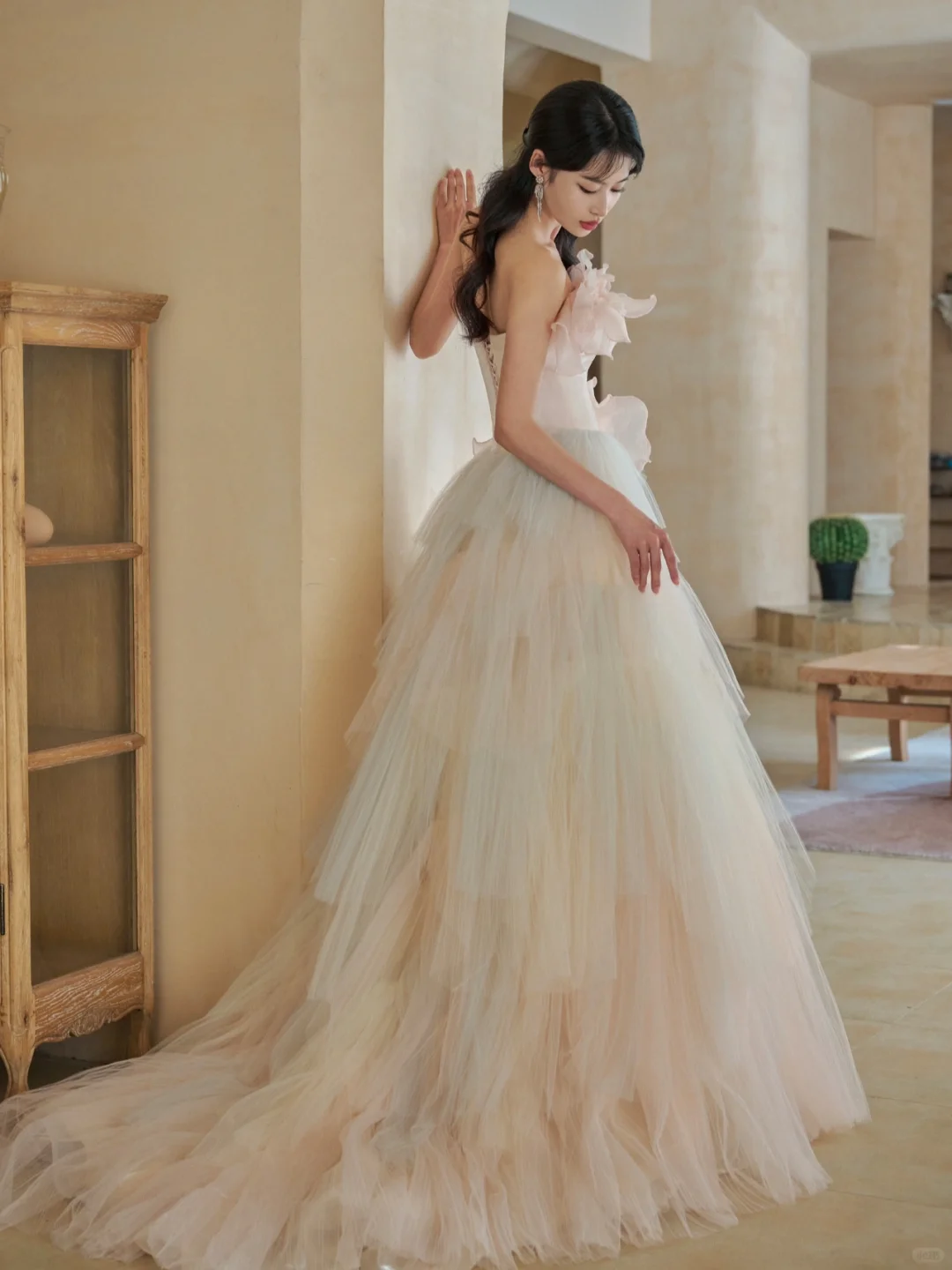 Elegant Ball Gown Strapless Satin Tulle Long Wedding Dresses C3964