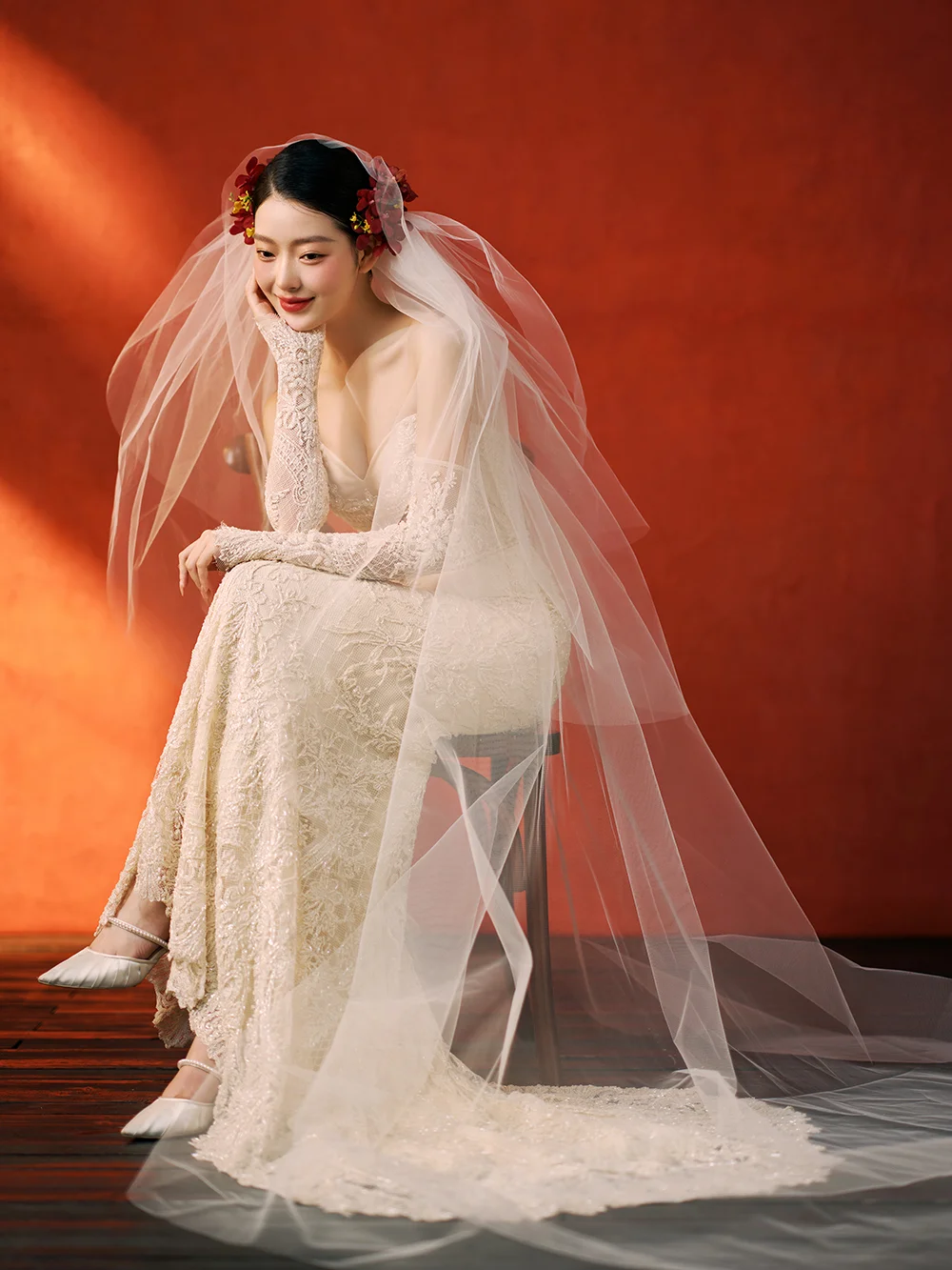 Dreamy Mermaid Strapless Satin Lace With Sleeves Long Wedding Dresses C3998