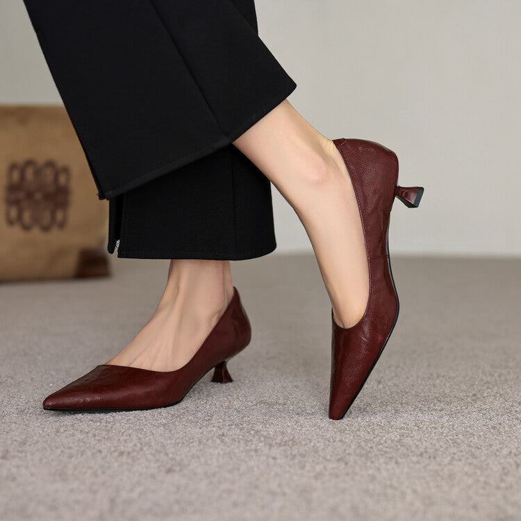 Pointed Toe Slip On Kitten Heel Pumps