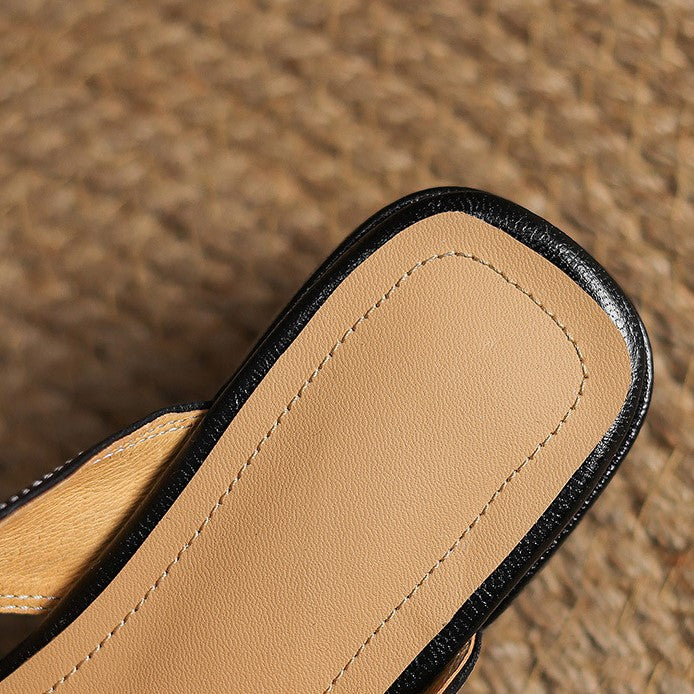 Closed Toe Buckle Strap Block Heel Mules