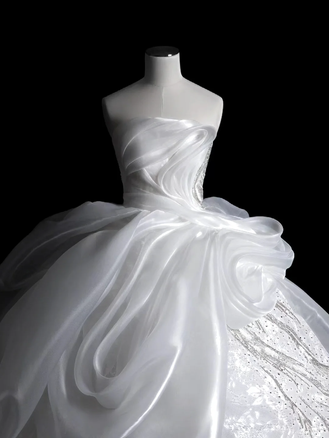 Classy Ball Gown Strapless Satin Lace Sequin Long Wedding Dresses C4175