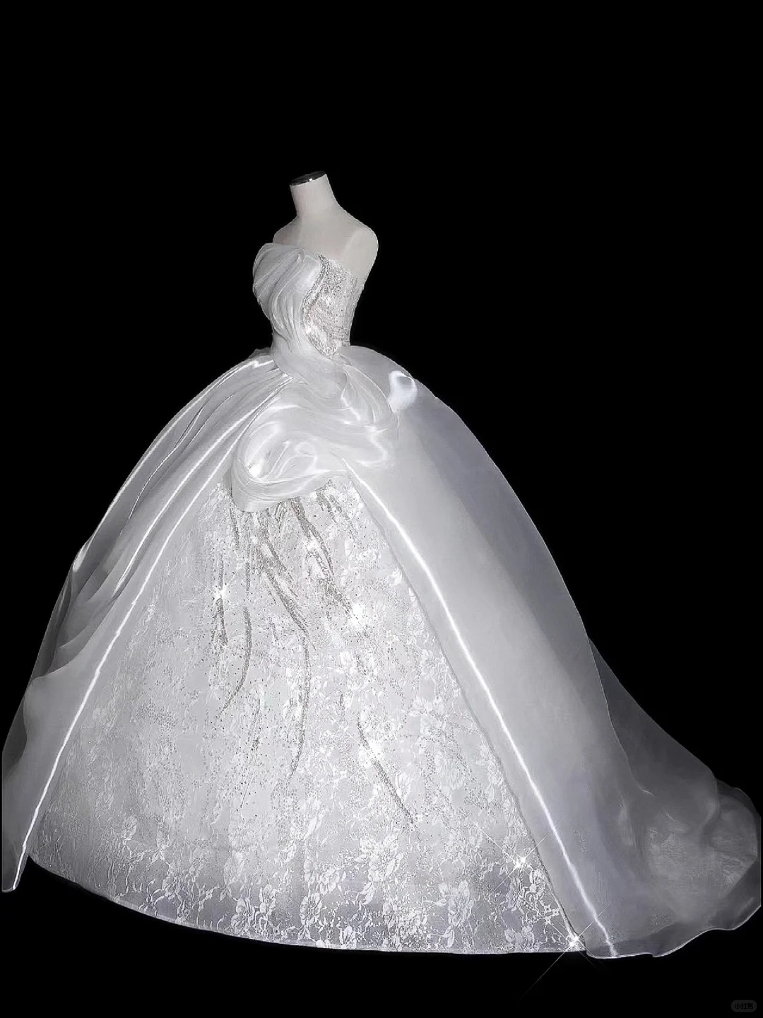 Classy Ball Gown Strapless Satin Lace Sequin Long Wedding Dresses C4175