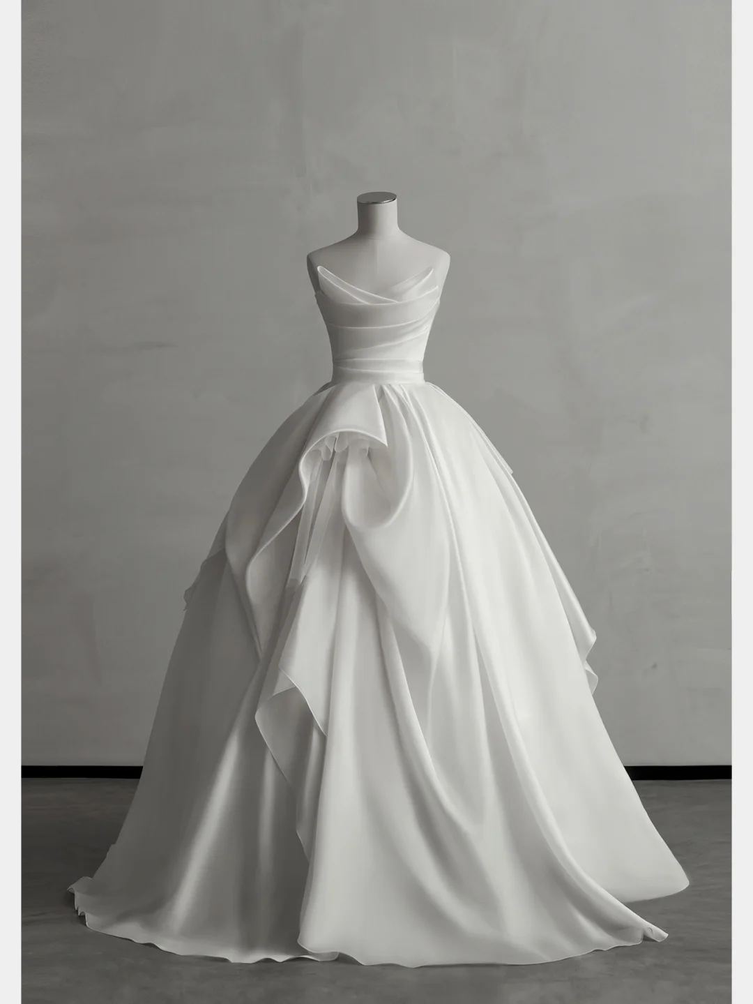 Elegant Ball Gown Strapless White Satin Long Wedding Dresses C4178
