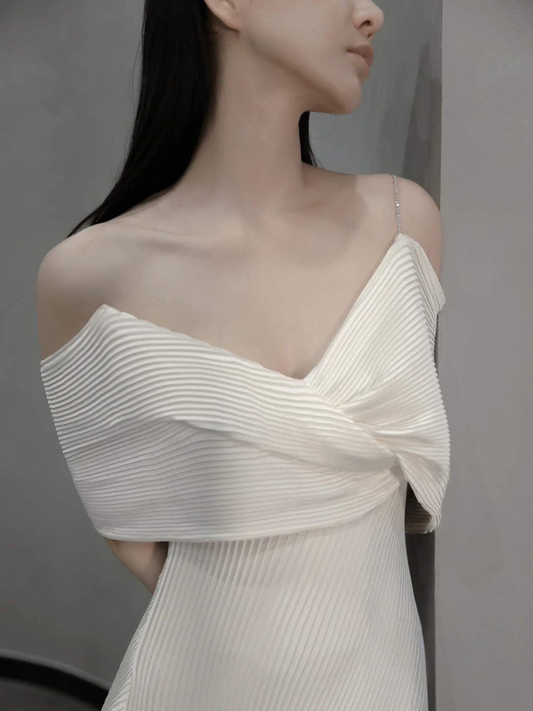 Unique A Line Spaghetti Straps Satin Long Wedding Dresses C4196