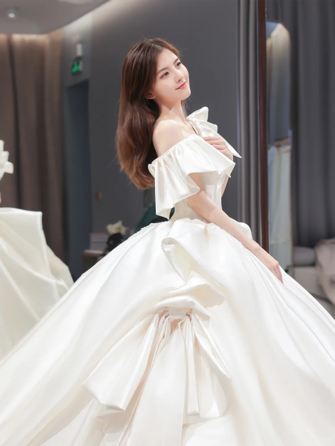 Elegant Ball Gown Off The Shoulder Satin Long Wedding Dresses C4209