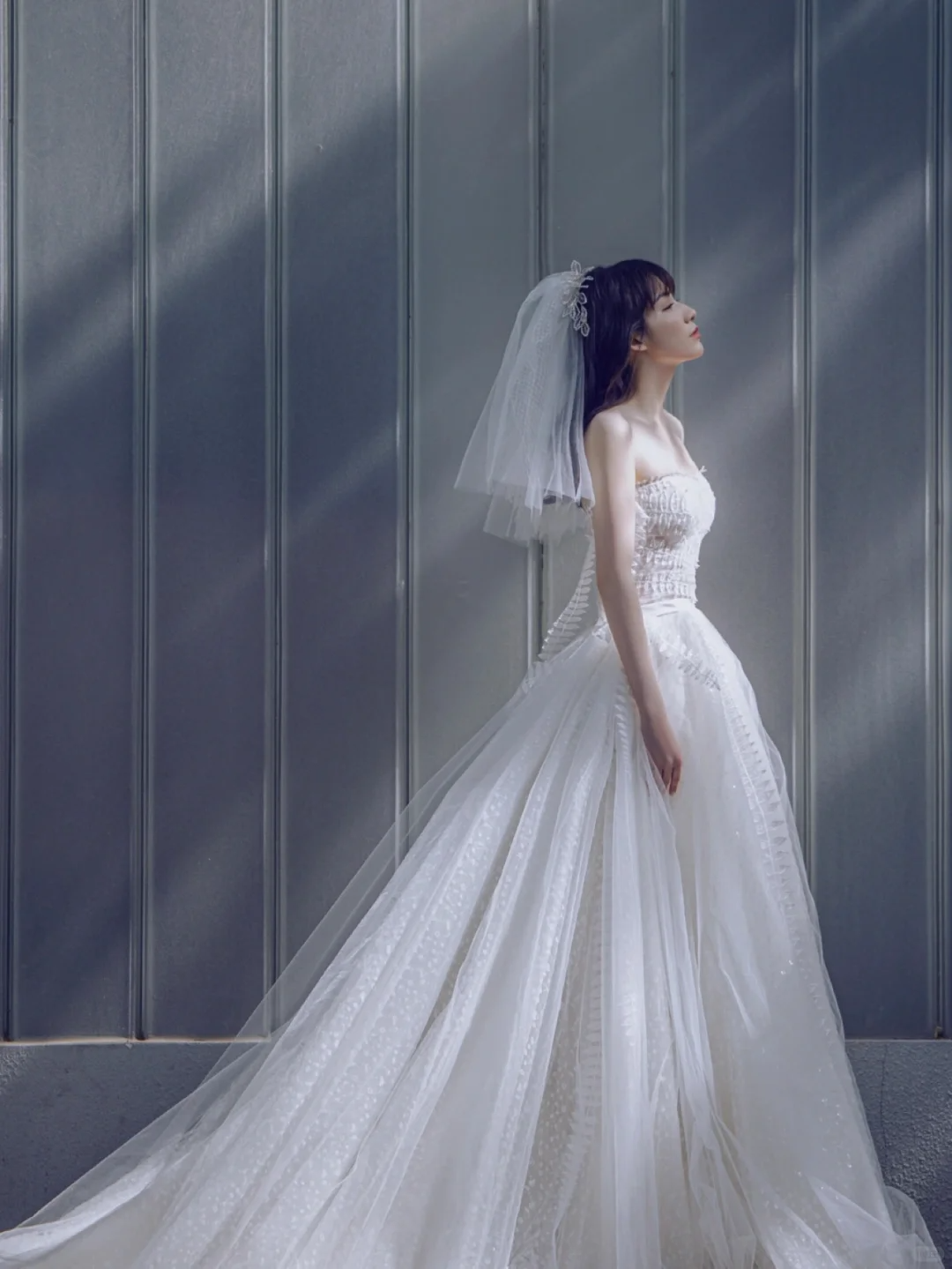 Unique Ball Gown Strapless Tulle Applique With Veil Long Wedding Dresses C4217