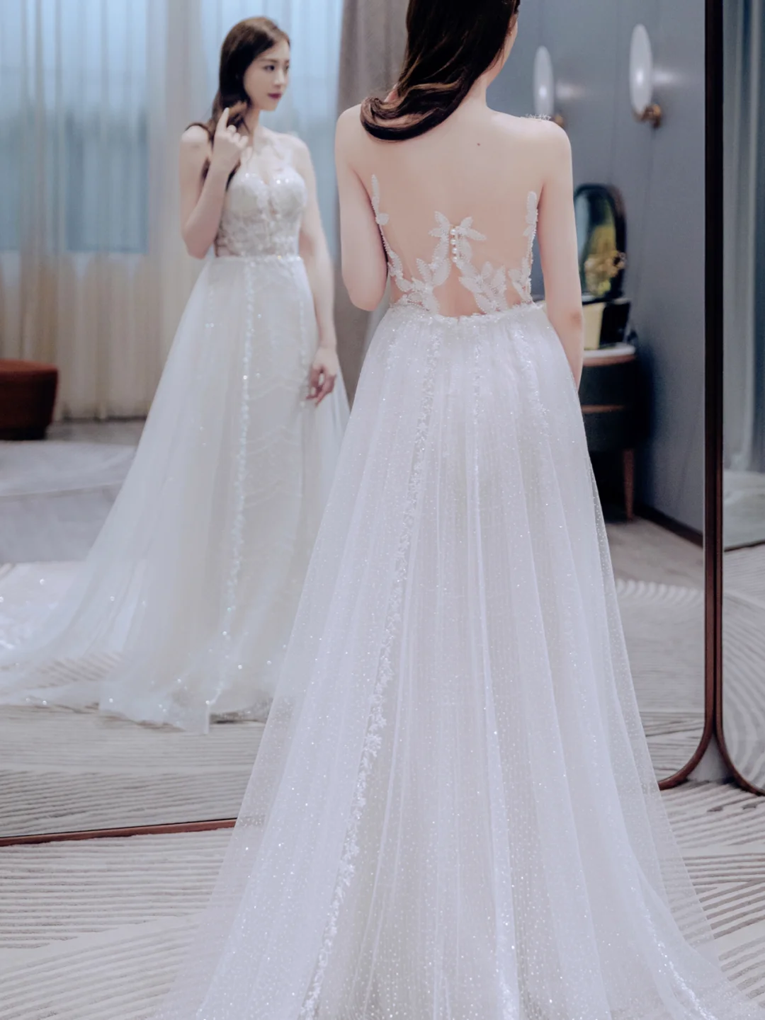 Pretty A Line One Shoulder Tulle Applqiue Long Wedding Dresses C4221