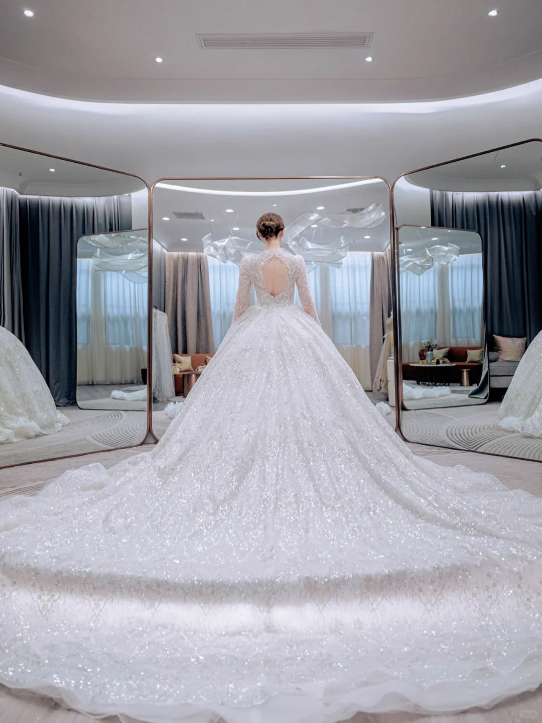 Timeless Ball Gown Tulle Lace Sequin Long Sleeves Long Wedding Dresses C4223