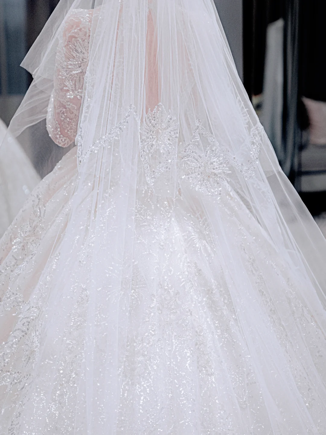 Timeless Ball Gown Tulle Lace Sequin Long Sleeves Long Wedding Dresses C4223