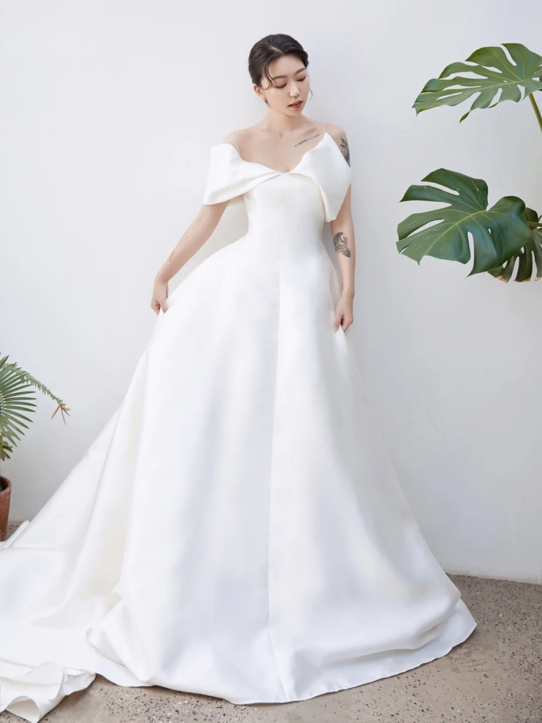 Elegant Ball Gown Off The Shoulder Satin Long Wedding Dresses C4225