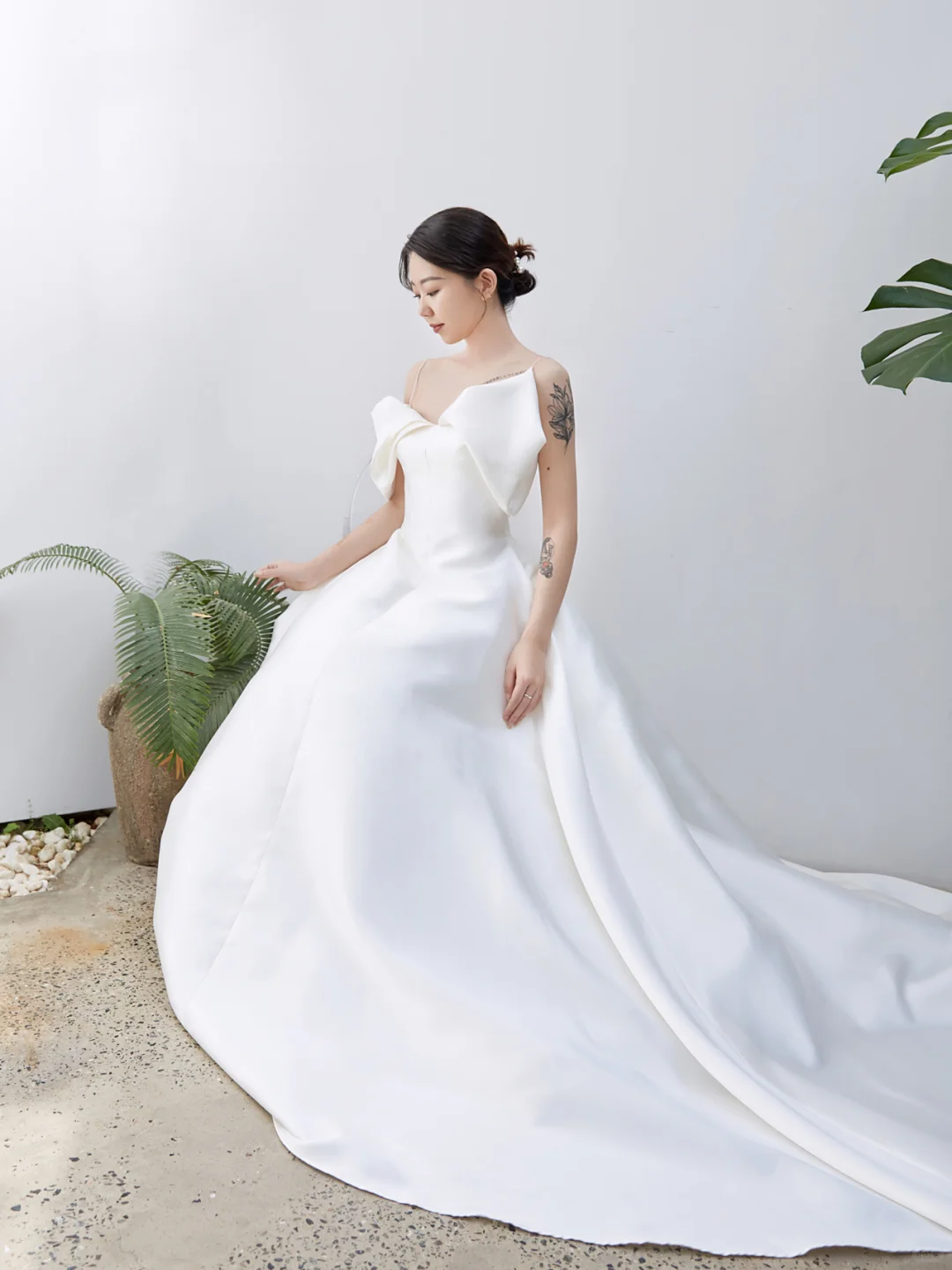 Elegant Ball Gown Off The Shoulder Satin Long Wedding Dresses C4225
