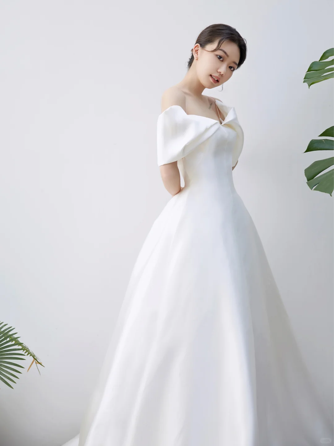Elegant Ball Gown Off The Shoulder Satin Long Wedding Dresses C4225