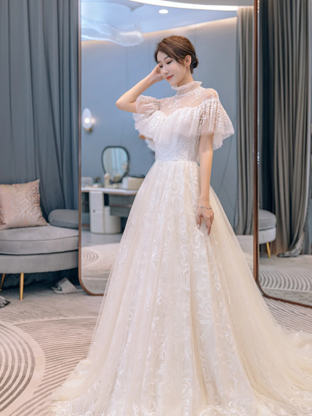 Pretty Ball Gown Tulle Lace Long Wedding Dresses C4227