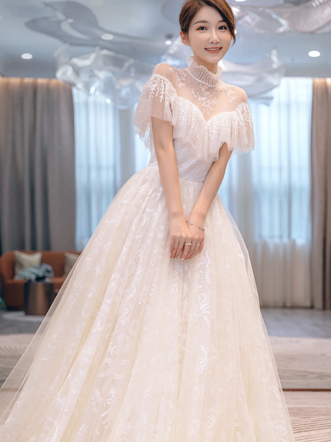 Pretty Ball Gown Tulle Lace Long Wedding Dresses C4227