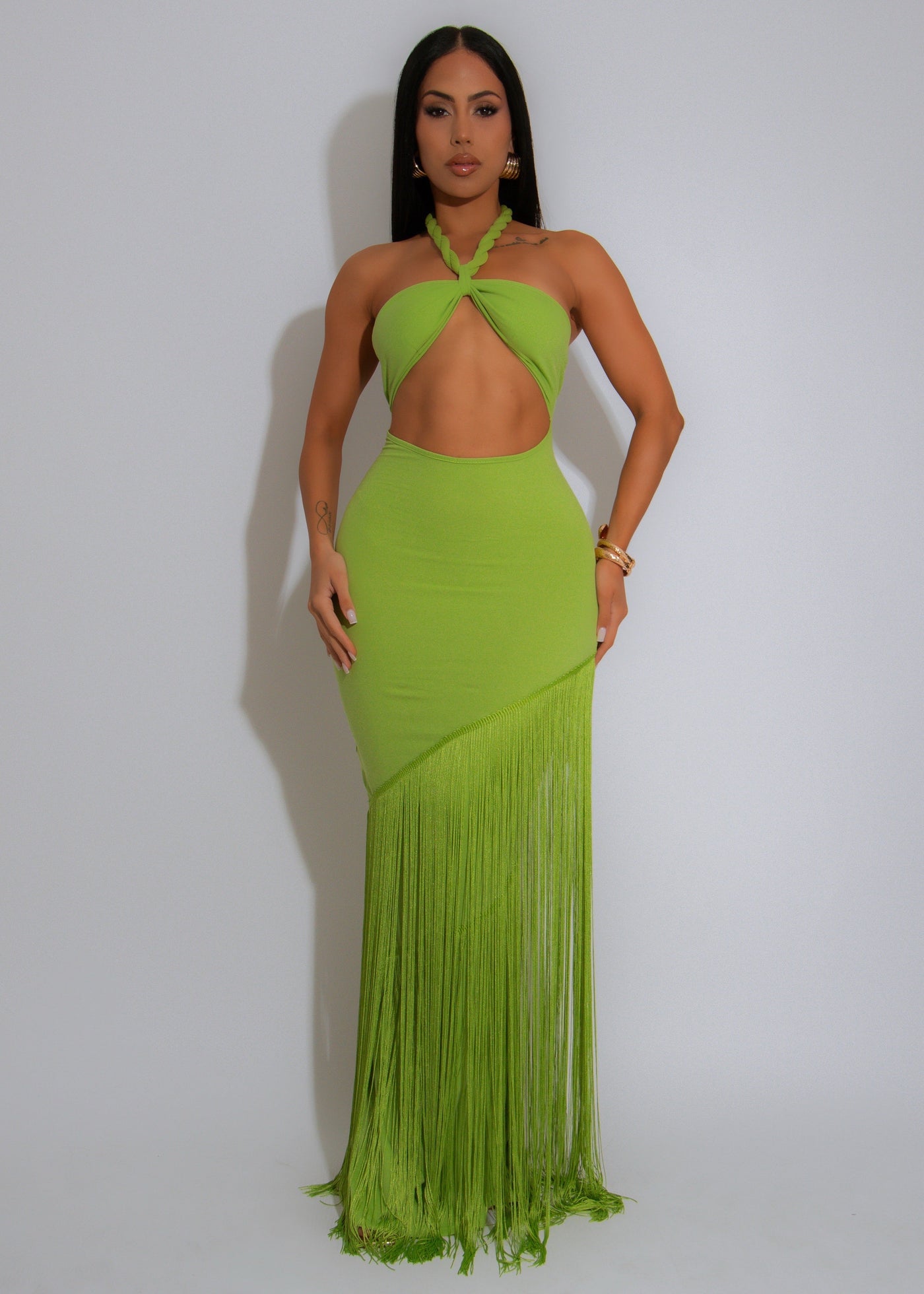 Off Shoulder Cut Out Fringe Mermaid Maxi Dress 7
