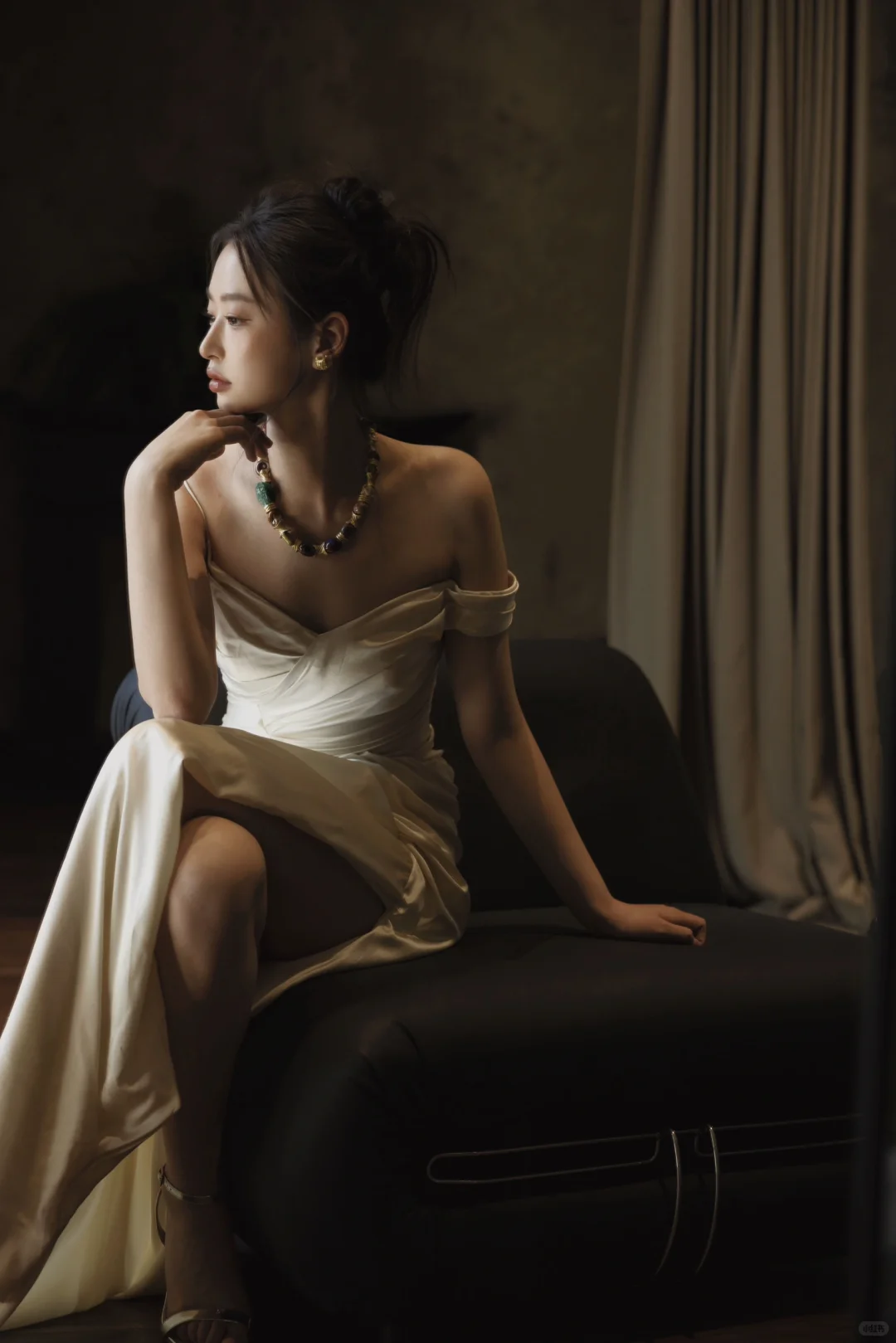 Chic Mermaid Spaghetti Straps Satin Pleated Long Wedding Dresses C4316