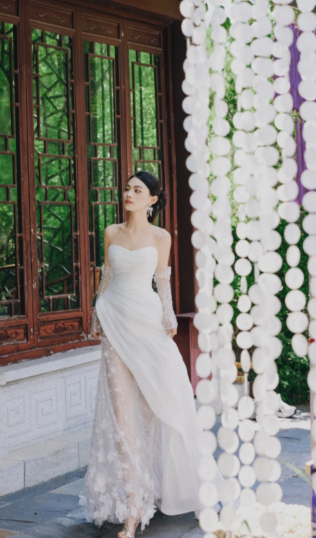 Unique Mermaid Strapless Satin Tulle Applqiue With Sleeves Long Wedding Dresses C4317