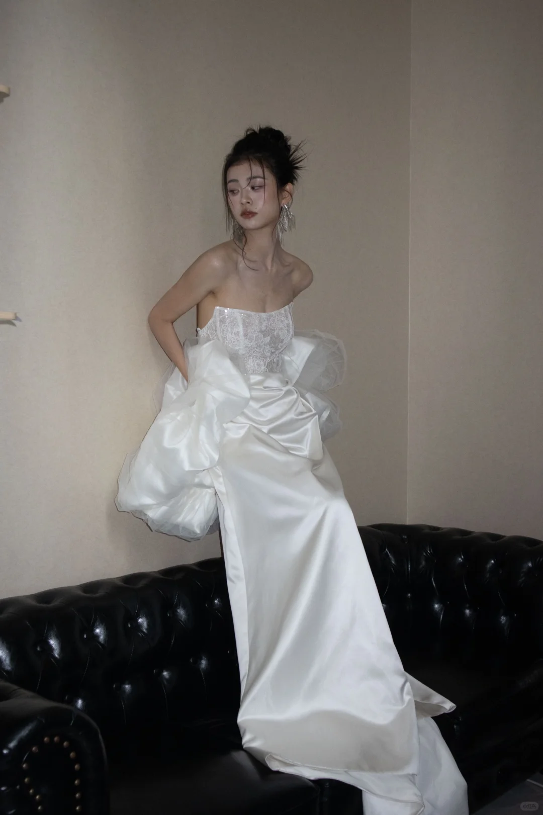 Elegant Mermaid Strapless Satin Lace Sequin Long Wedding Dresses C4318