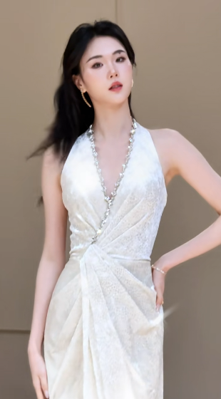 Dreamy A Line Halter Satin Slit Long Wedding Dresses C4329