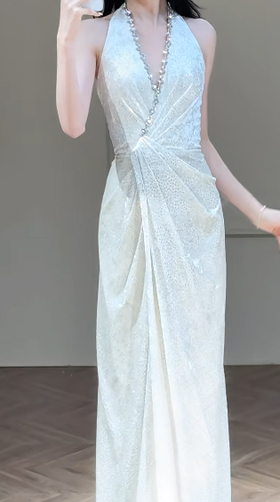 Dreamy A Line Halter Satin Slit Long Wedding Dresses C4329