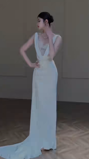 Timeless Mermaid Satin Beaded Long Wedding Dresses C4331