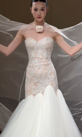 Dreamy Mermaid Sweetheart Tulle Lace Long Wedding Dresses C4350