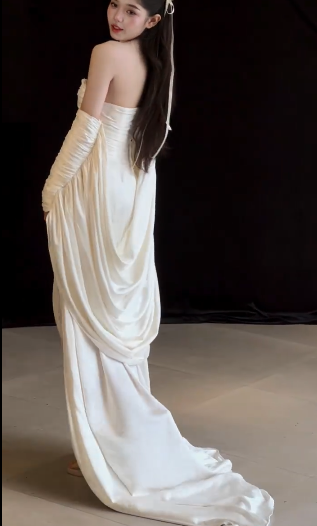 Unique A Line Strapless Satin With Sleeves Long Wedding Dresses C4358