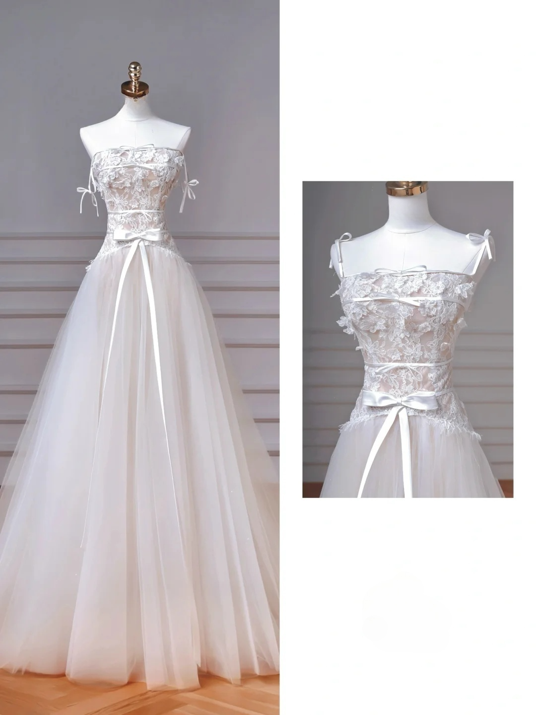 Pretty A Line Spaghetti Straps Tulle Lace Applique Long Wedding Dresses C4385