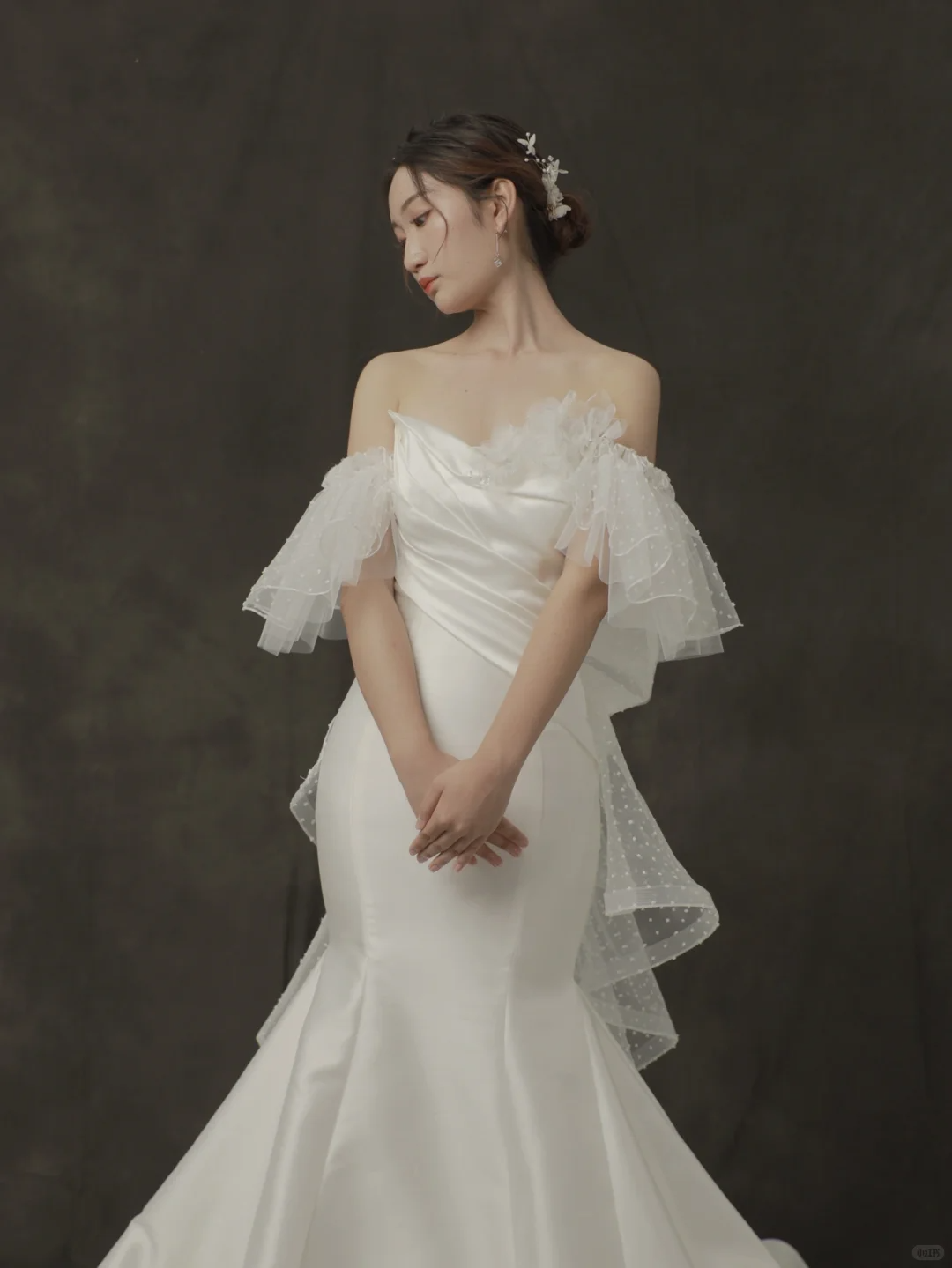 Pretty Mermaid Off The Shoulder Satin Tulle Long Wedding Dresses C4396