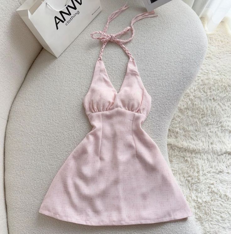 Simple Pink A Line Halter Satin Short Homecoming Dress 18th Birthday Outfits C4418