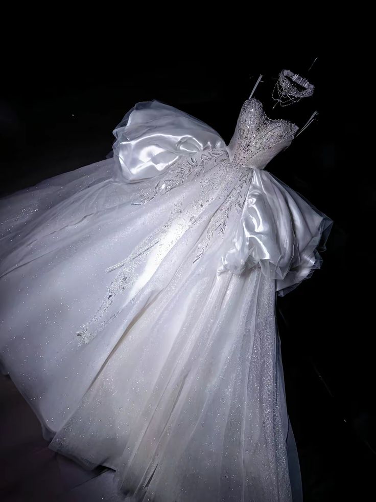 Timeless Ball Gown Spaghetti Straps Satin Tulle Sequin Beads Long Wedding Dresses C4435