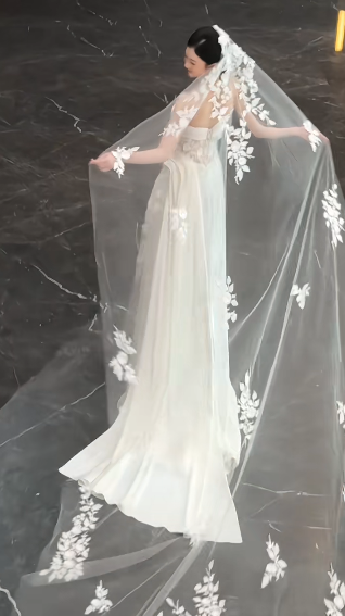 Timeless A Line One Shoulder Strap Satin Tulle Applique With Veil Long Wedding Dresses C4444