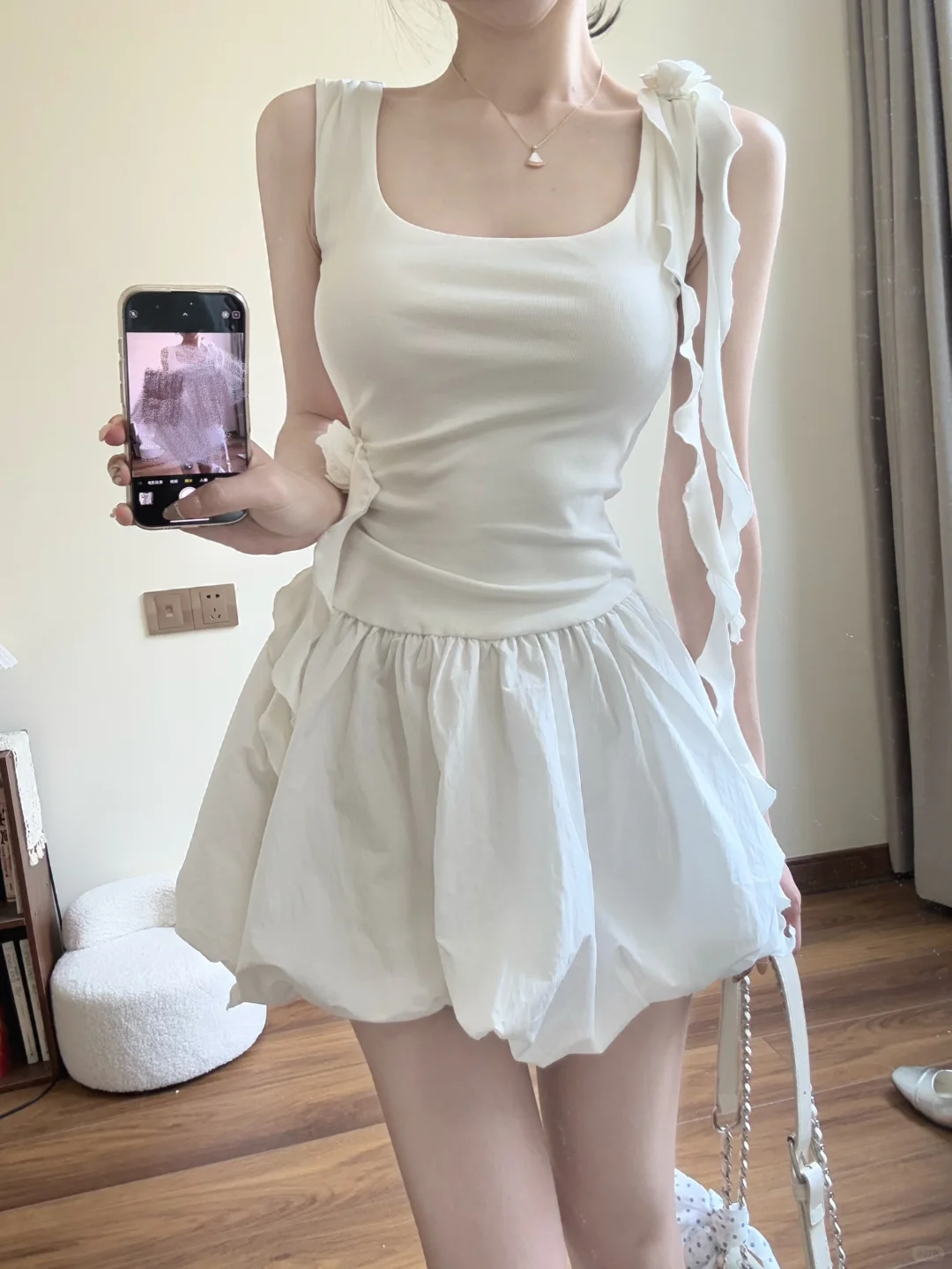 Cute White A Line Square Satin Short Homecoming Dress 18th Birthday Outfits C4458