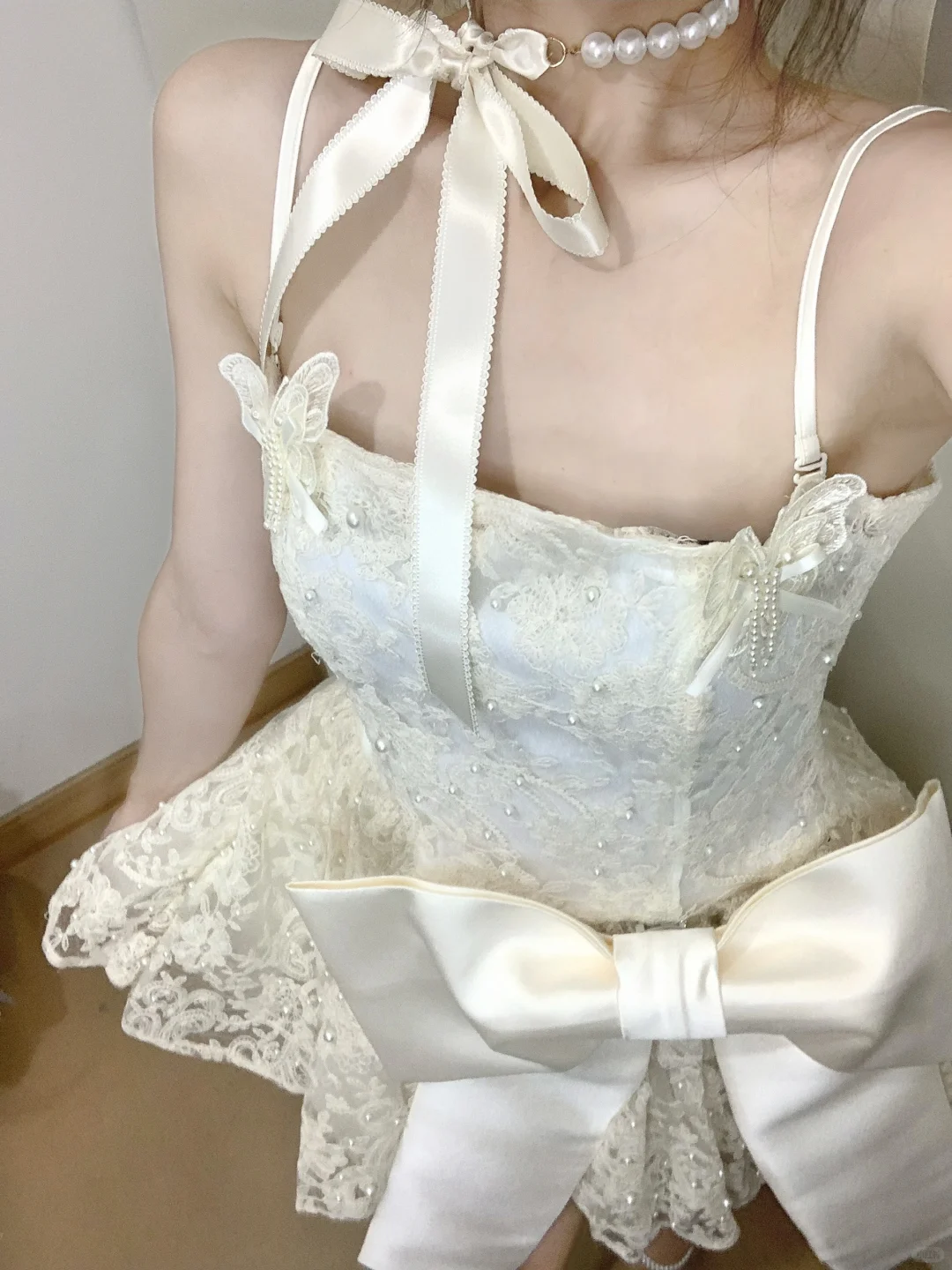 Pretty A Line Sapghetti Straps Lace With Bow Short Homecoming Dress 18th Birthday Outfits C4459