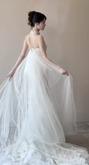 Stunning Mermaid Strapless Tulle Lace Beads With Veil Long Wedding Dresses C4469